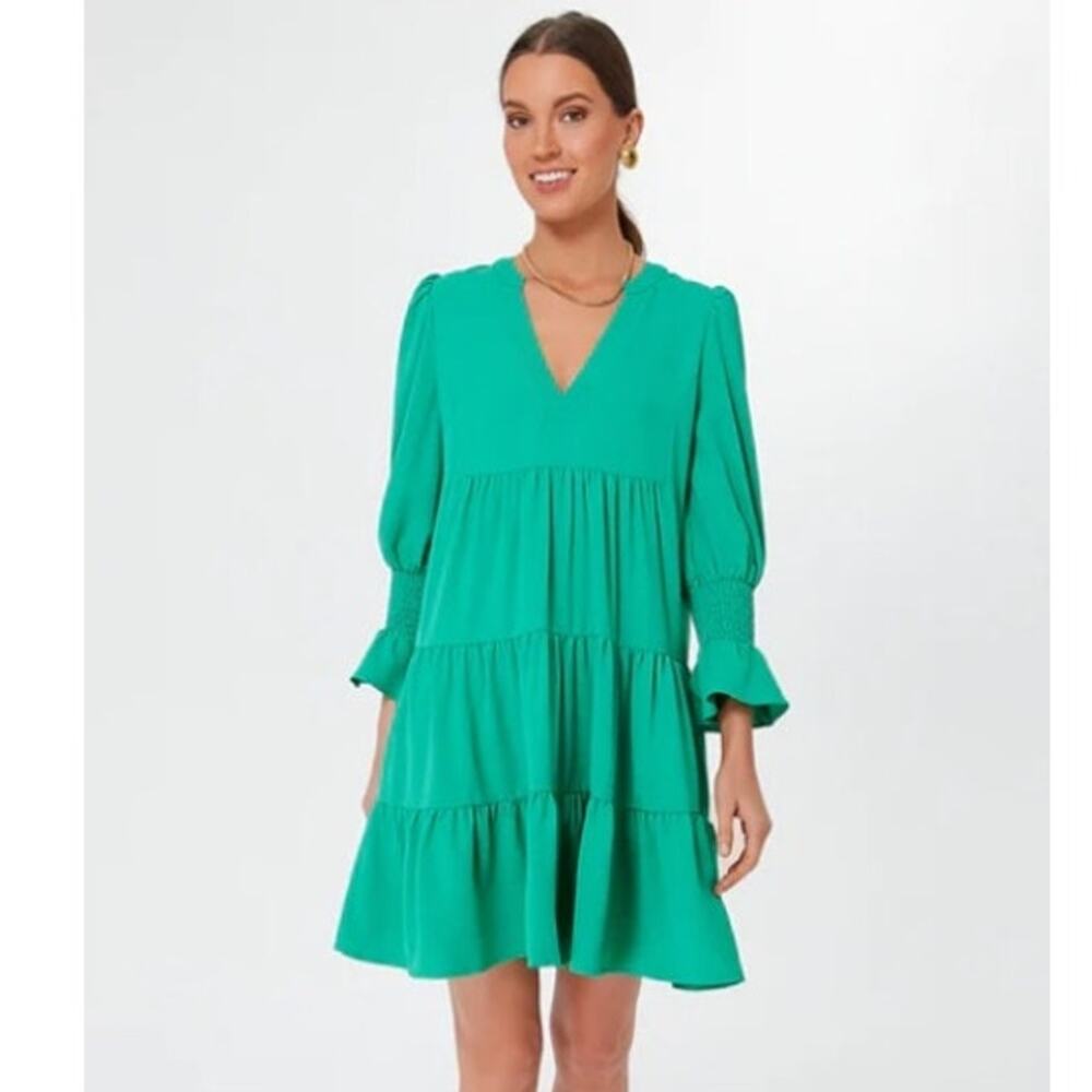 Tuckernuck Emerald Green Tiered V-Neck Mini Dress